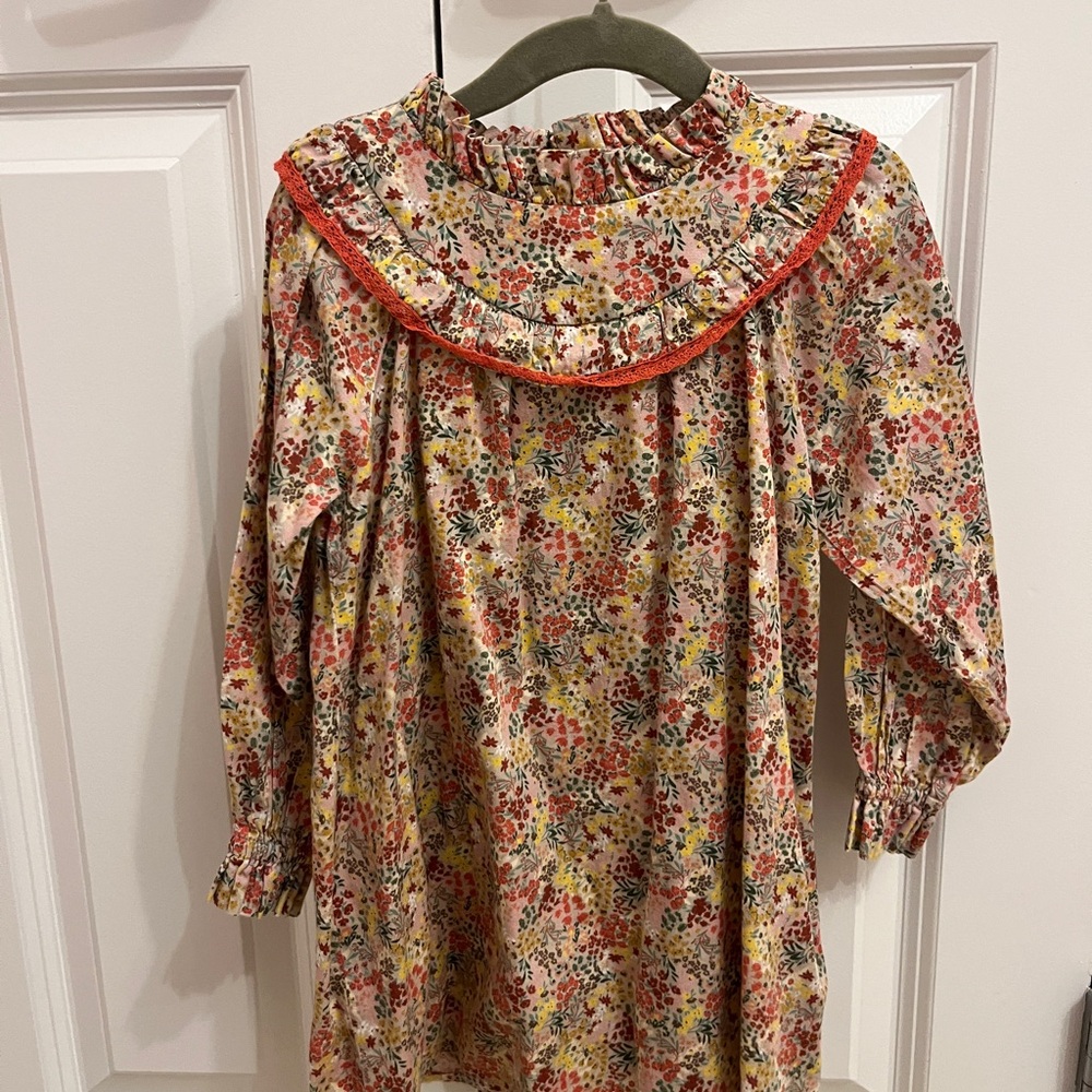 Colorful Floral Kids Dress with Ruffled Neckline